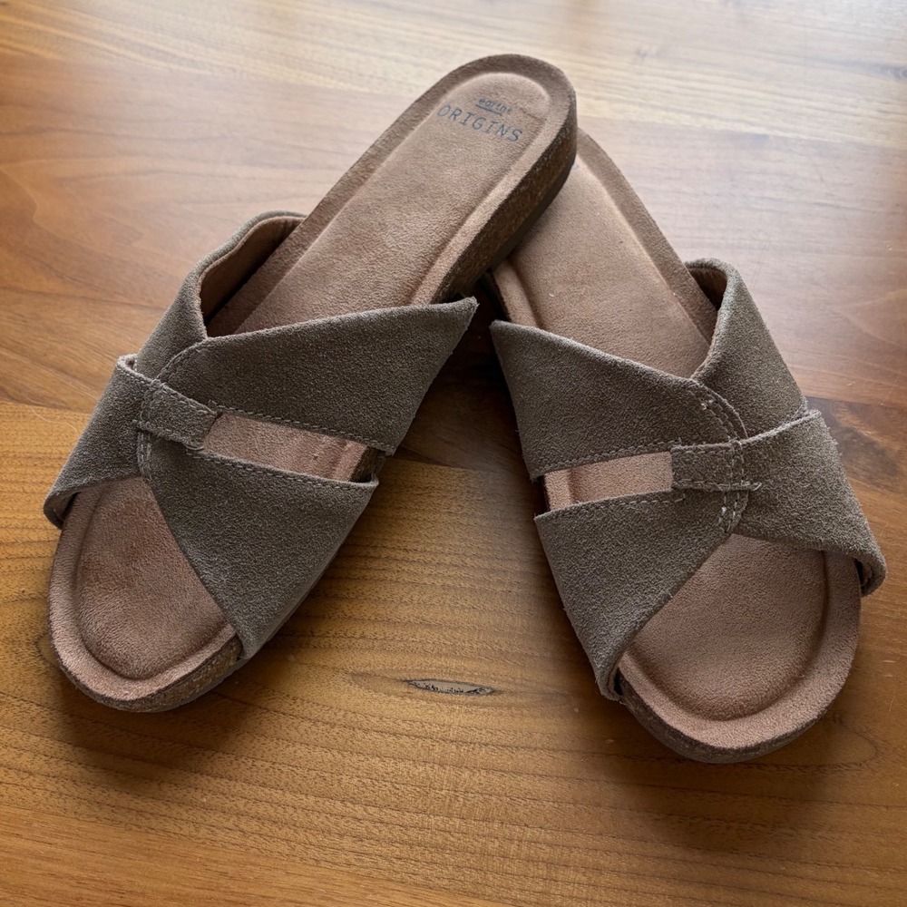 Earth Origins Suede Slide Sandals Womens 8.5 Brown Lexi Sedona Casual Comfort - Picture 2 of 6